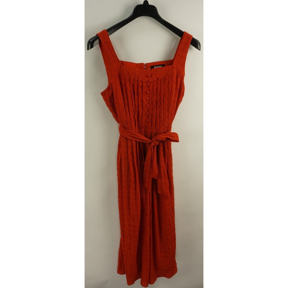 New $139 DKNY Women's Size 8 Square-Neck Sleeveless Tie‎ Waist Crinkle Dress